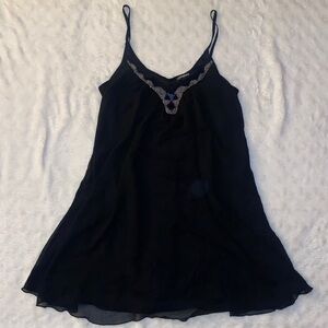 Express Black Boho Spaghetti Strap Date Night Dress with Purple Beaded Neckline